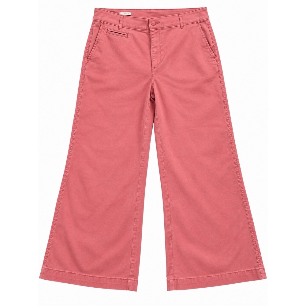 LOFT Pink Wide Leg Cotton Chino Pants 12P Petite High Rise Coastal Preppy